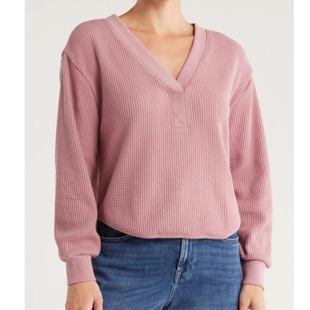 Madewell Brushed Waffle Knit V-Neck Top Woodrose Pink Women's Medium